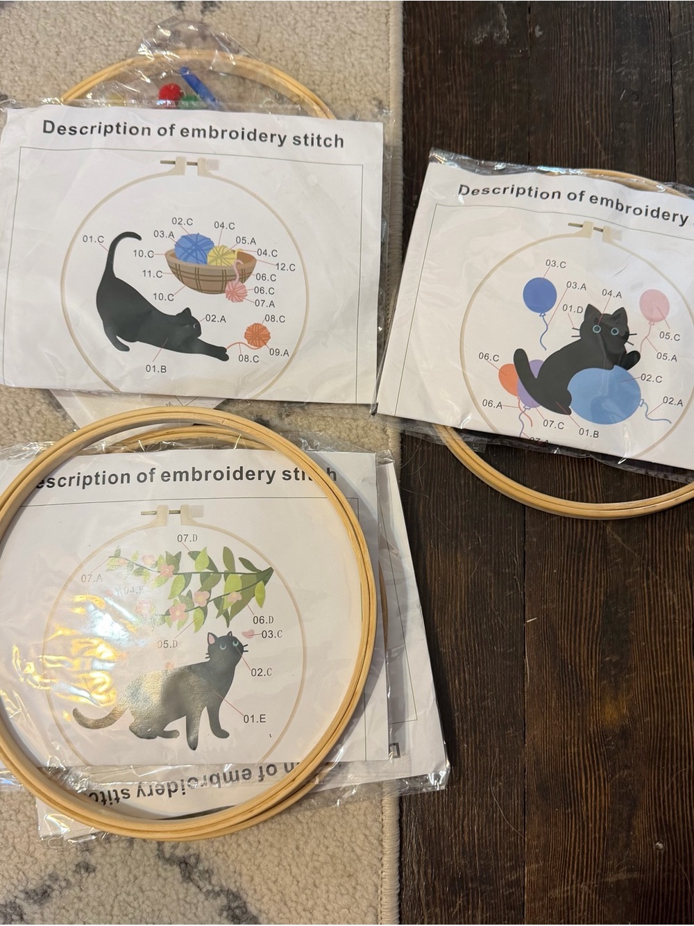 3 Designs Black Cat Embroidery Kit with Colorful Accents
